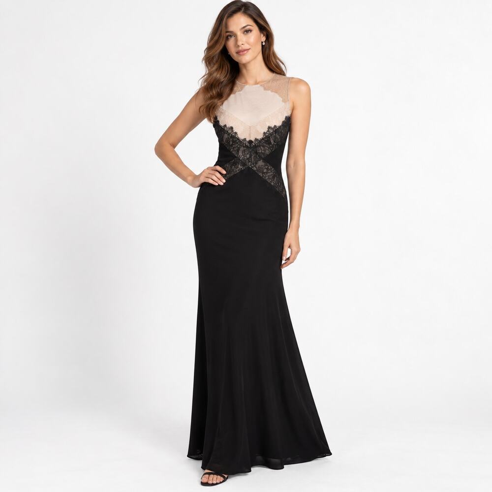 BCBG Size 12 Lace Maxi Gown Cocktail Dress Open Back Formal Wedding Mother Bride
